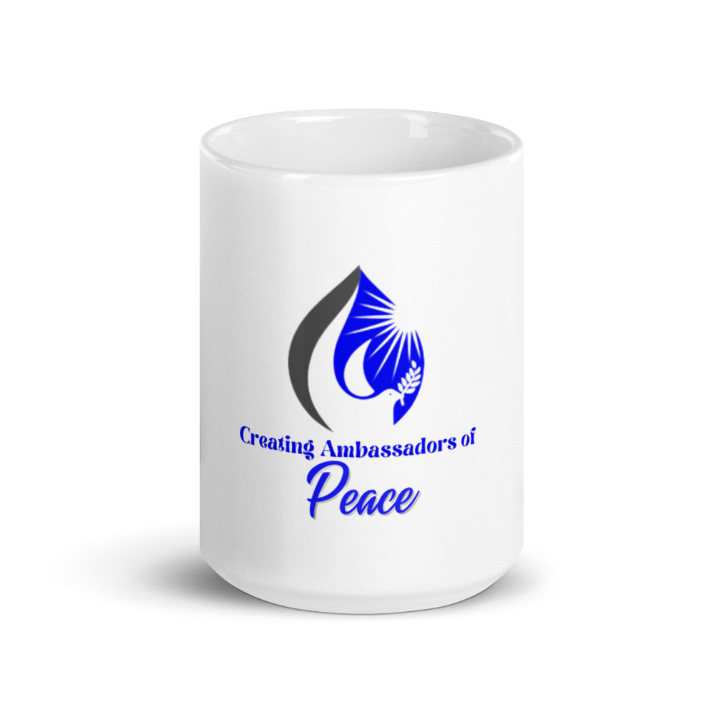Creating Ambassadors of Peace White glossy mug