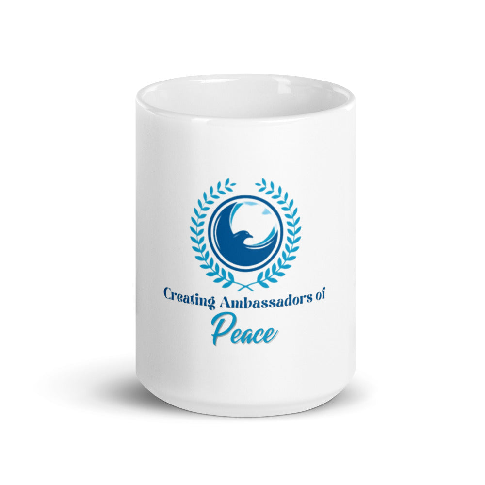 Creating Ambassadors of Peace (Male) White glossy mug